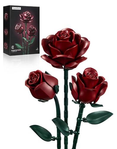 Millionspring Blumenstrauß-Bauset mit burgunderroten Rosen und 3 Kunstrosen – Geschenkidee für Sie und Ihn, Freundin zum Valentinstag, Muttertag, Geburtstag, Weihnachten, gotische Wohndekoratio
