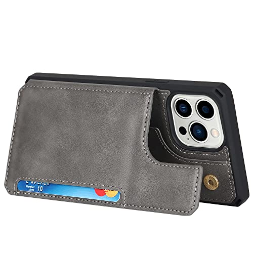 Funda de cuero con tapa para iPhone 14 Pro Max evita pérdidas con monedero y soporte gris 6