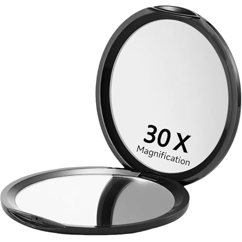 Zernblend Miroir de Poche Compact avec grossissement 1X/30X, idéal pour Les déplacements, Miroir grossissant 30 Fois, Miroir de Voyage, Miroir cosmétique...