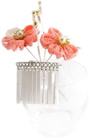 Japanese Maiko Geisha Kimono Tsumami Kanzashi Hair Ornament Coral w/Prong #106