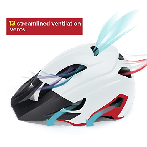 Senada Adults Bike Helmet With Sun Visor With Detachable Magnetic Goggles Adjustable Size Cycling Helmets Mountain & Road Bicycle Helmets For Women And Men (White Red) #TOP4