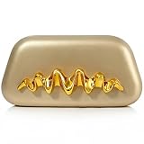 louceko Metal Handle Handbag Detachable Chain Crossbody Shoulder Evening Bag Clutch Purse for Women Formal Wedding Party Prom, PU Leather, Light Gold, 2508