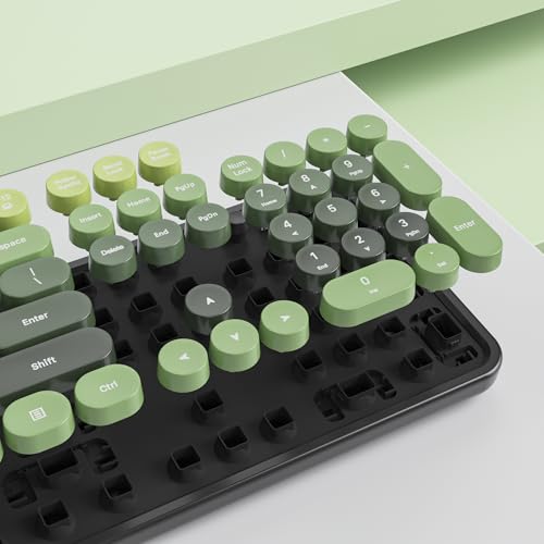Image of Owpkeenthy Keyboard and Mouse Wireless, Cute Retro Full-Size Cordless Keyboard with Number Pad 2.4 GHz Wireless USB Receiver for Computer (Dark Green)
