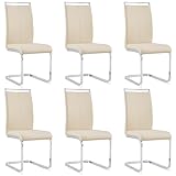 Baysitone Modern Dining Chairs Set of 6, Side & Kitchen Chairs with Silver Frame, Faux Leather Padded Seat High Back, for Dining, Kitchen & Living Room - Beige