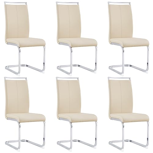 Image of Baysitone Modern Dining Chairs Set of 6, Side & Kitchen Chairs with Silver Frame, Faux Leather Padded Seat High Back, for Dining, Kitchen & Living Room - Beige