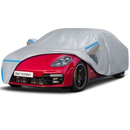 Image of Car Cover for Porsche Panamera 2014-2025, Waterproof Custom-fit Sun Rain Dust Snow Wind All Weather Protection Outdoor Full Car Cover with Cotton Lining and Door Zipper-Grey