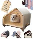 RAWRY Cat House – Covered Indoor Pet Bed with Cushion & Scratcher | Wood Cat Scratcher House for Cats, Kittens, Small Dogs