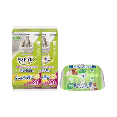 デオトイレ 消臭抗菌 シート ナチュラルソープ 20枚×2 デオクリーン ノンアルコール 除菌 ウェットティッシュ 本体 60枚×1 ペットシーツ ペットシート トイレ 猫 ペット 清潔 ユニチャーム 愛猫用 ペット用品