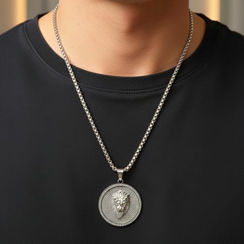 Image of THE MEN THING LION REIGN - 37mm Titanium Steel Pendant with 24inch Round Box 5mm Chain for Men & Boys