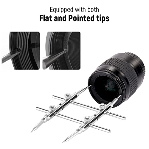 NEEWER Stainless Steel Lens Spanner Wrench, Professional Curved Double Sided Pointy/Flat Tips Lens Removal Tool with Four Screws, Lens Repairing Opening Wrench for DSLR Camera Lens, Telescope Lens - Image 4