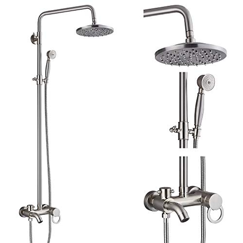 Brushed Nickel Shower Set 8-Inch Rainfall Shower Head Sinlge handle ...