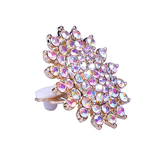 Clip On AB Iridescent Crystal Earrings Women- PeriFairy Multicolor Sunflower Non Pierced Prom Gold Jewelry4
