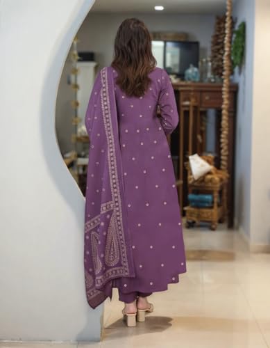 Image of ANNI Designer Women's Rayon Viscose Printed Embroidered Anarkali Kurta with Pant & Dupatta | Ethnic Kurti Set with Embroidery | Soft Comfortable Fabric | Stylish Outfit for Festive, Office