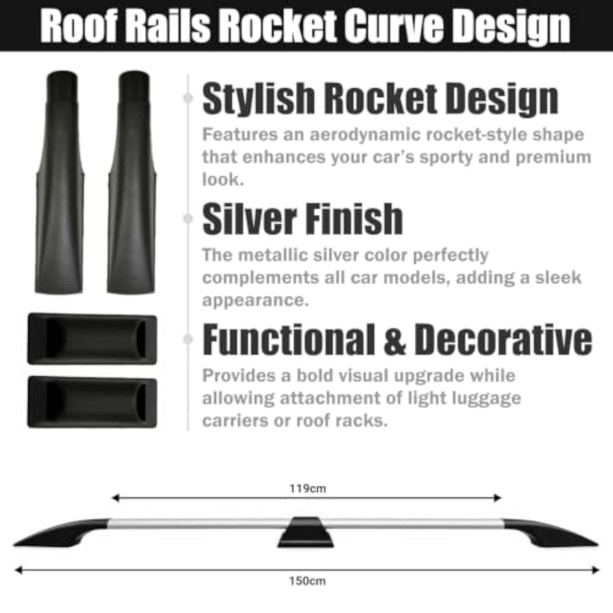 Roof Rail for Maruti Suzuki Eeco & Omni, Silver Rocket Curve Design