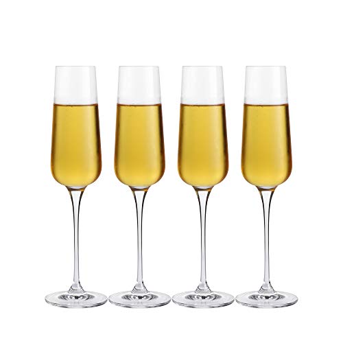 Crystal Champagne Flutes Glasses Set of 4 - Machine Made Glass