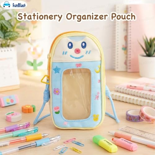 Image of FunBlast Pencil Pouch for Kids, Girls - Large Capacity Multipurpose Stationery Zipper Pouch with Hanging Strap for Kids & Adults, Kawaii Aesthetic Pencil Case Organizer for Girls (Lightbrown)