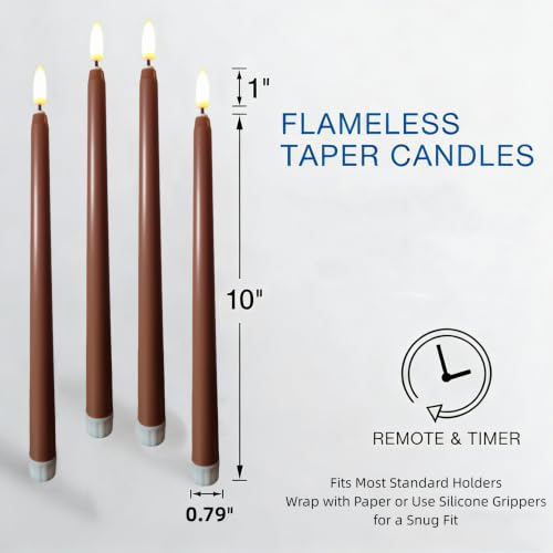 Image of Brown Fall Flameless Taper Candles with Remote Timer Set of 4