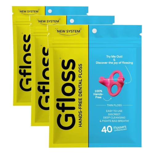 Image of Gfloss Hands-Free Dental Floss - 40 Count - Easy to Use & Discreet Flossers for Adults | Travel Floss | Thin Soft Floss | Unwaxed Unflavored | PFAS-Free Oral Care (Pack of 3)