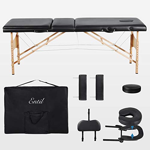 Entil Massage Table Spa Bed Portable 3 Sections Wooden Legs with Face Hole Carrying Bag - Thumbnail 6