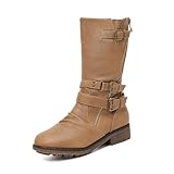 DREAM PAIRS Girls Buckle Zipper Knee High Winter Boots,Size 13 Little Kid,Camel,ATLANTA-K