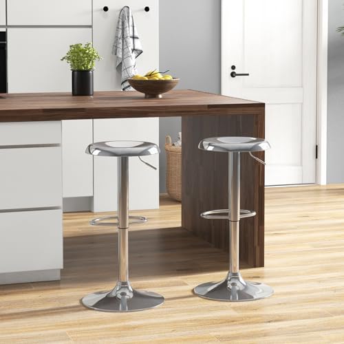 Image of Brage Living Adjustable Bar Stools Set of 2, Swivel Round Metal Airlift Barstools, Backless Counter Height Bar Chairs for Kitchen Dining Room Pub Cafe (Chrome)
