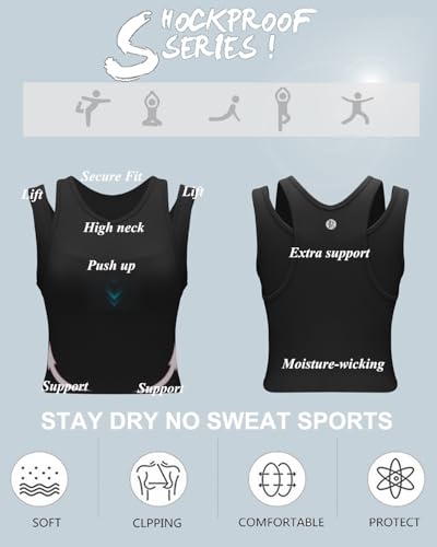 RUNNING GIRL Sports Bras for Women High Impact Seamless Ribbed Longline High Neck Workout Crop Tank Tops Padded4