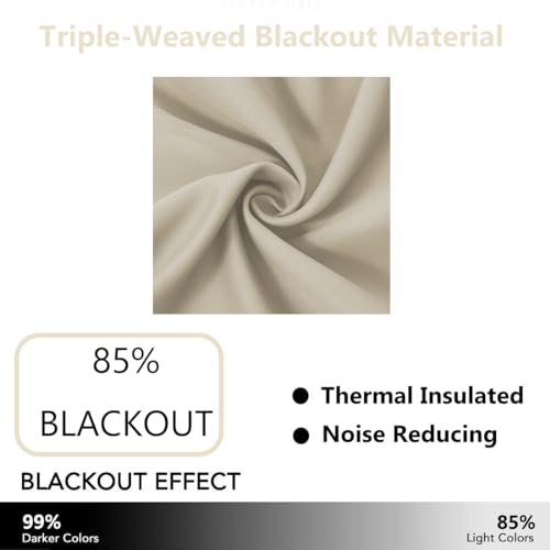 Image of LEMOMO Light Beige Blackout Curtains 52 x 84 Inch Long Beige Curtains Set of 2 Panels Room Darkening Curtains for Living Room