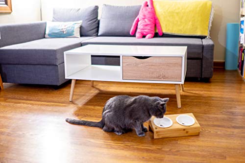 Elevated Bamboo Pet Table with Ceramic Bowls Raised Anti-Slip Tilted Station for Cats Dogs Food/Drink Water-Resistant… - Image 3