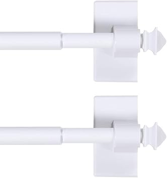H.VERSAILTEX 2 PACK Magnetic Curtain Rods for Metal Doors Multi-Use Rods for Small Windows Cafe Sidelight and Iron Steel Places, Tool Free with Square Finials (Adjust from 9 to 16 Inch, White)