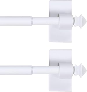 H.VERSAILTEX 2 PACK Magnetic Curtain Rods for Metal Doors Multi-Use Rods for Small Windows Cafe Sidelight and Iron Steel Places, Tool Free with Square Finials (Adjust from 16 to 28 Inch, White)
