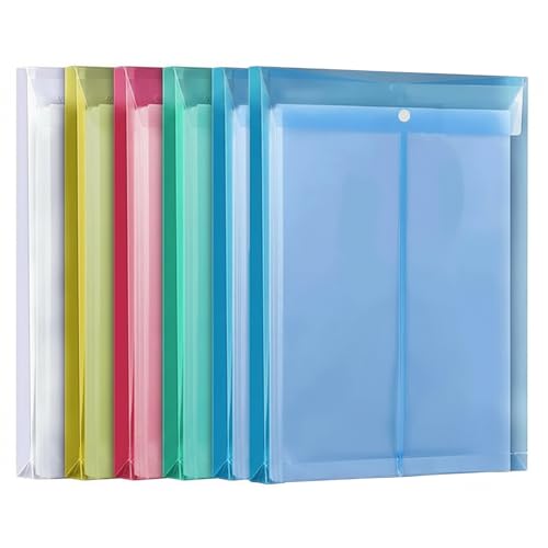 Image of Shuban Document File Folders with Snap Button Closure, Waterproof Plastic Envelope Pouches for Letter /A4 Size Paper, Assorted Transparent Colors (Style-8-Plain Transparent Folder-6Pcs-Mix Color)