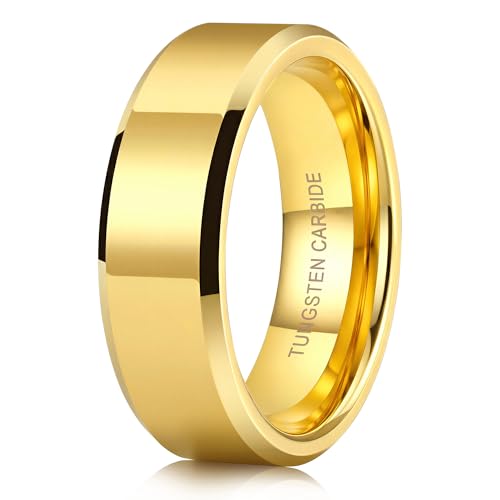 Sanfenly 8mm Gold Plated Tungsten Wedding Rings for Men High Polish Engagement Statement Wedding Men Ring Size 10