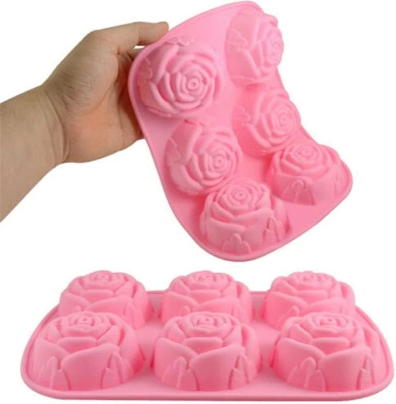 Miniatura 3 de Paquete de 2 moldes de silicona para velas de rosas, moldes de jabón, moldes de gelatina de chocolate, 6 cavidades, diseñador de resina, moldes de