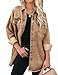 Vetinee Women's Western Jackets for Women Oversized Boyfriend Almond Brown Front Button Up Frayed Raw Hem Long Sleeve Pockets Denim Jean Jacket Shacket XXX-Large Size 24 Size 26