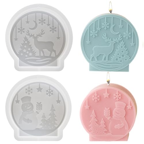 Junhui 2 peças molde de silicone de Natal, molde 3D silicone epóxi de Natal, moldes de fundição de velas para trabalhos manuais, velas perfumadas, sabonetes, aromaterapia