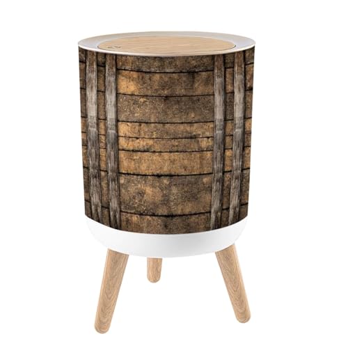 Basurero con tapa y textura madera 7L redondo