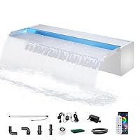 LONGRUN 60cm Teich-Wasserfall,304 Edelstahl Pool-Wasserfall mit RGB Bluetooth LED Garten Brunnen