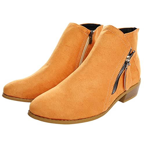 Bottines en daim à fermeture éclair pour femme - Talon épais - Confortables - Automne et hiver, Orange, 38 EU Cover