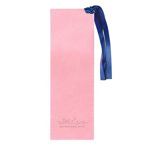 With Love Pink Faux Leather Bookmark For Women, Love & Books Floral Debossed Design W/Gold Accents/Blue Ribbon Tassel, Inspirational Encouraging Book Accessory For Booklovers #TOP1