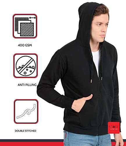 Image of Scott International Men's Solid Cotton Regular Fit Hoodies Sweatshirt Gym Warm Travel Hoodies Pullover Hoodies for Boys Stylish Winter Wear with Hood & Pockets Zipper Hoodie (Black, Medium)