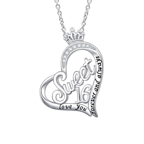 DAOCHONG 925 Sterling Silver 16 Birthday Gifts Love Heart Pendant Necklace for Daughter Sisters Friend Granddaughter