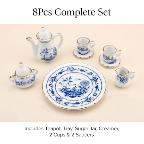 Image of Miniature Tea Set 1 /6 Scale Dollhouse Accessories Porcelain Blue Flower