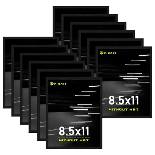 Picrit 8.5 by 11 Picture Frame Set of 12, Wall Gallery 8.5 x 11 Photo Frames without Mat, Multi Photo Display for Home Decor, Black