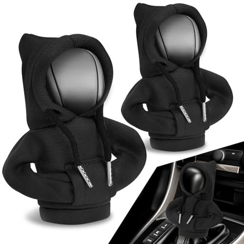 Auto Dynasty 2pcs Car Gear Shift Knob Hoodie, Mini Hoodie Shifter Cover, Automotive Interior Decoration, Gear Shifter Stick Protector, Auto Manual Transmission Lever Cover, Black