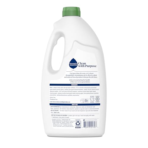 Image of Seventh Generation Free & Clear Dishwasher Detergent Gel, 42 oz, 6 Pack, Targets Grease & Stuck-On Food For A Streak-Free Finish, Fragrance Free