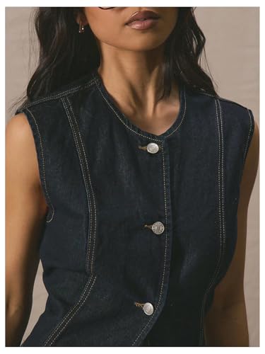 MakeMeChic Women's Denim Vest Button Down Sleeveless Vintage Jean Jacket Waistcoat4