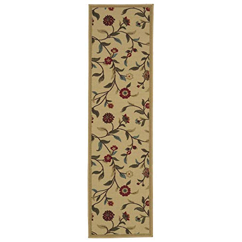 Machine Washable Floral Leaves Design Non-Slip Rubberback 2X5 Traditional Runner Rug For Hallway, Kitchen, Bedroom, Entryway, 20" X 59", Beige #TOP7