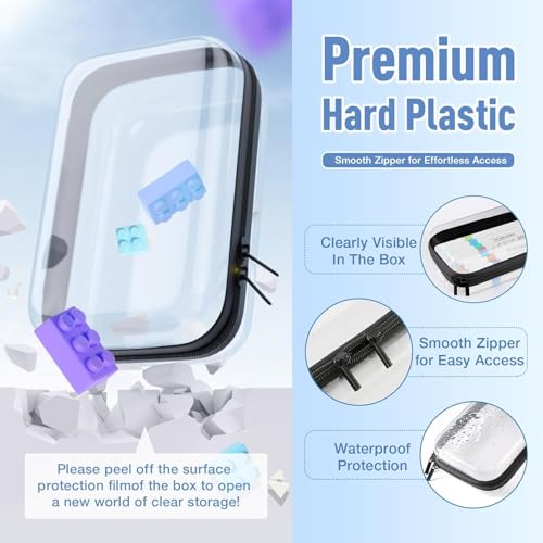 Clear Hard Shell Zipper Case, Surface scratch resistant material, Portable Cosmetic Bag with Zipper, Diaper Bag Organizing Pouches, Hard Plastic Case, Clear Bags for Organizing, Pink （3 Pcs）2