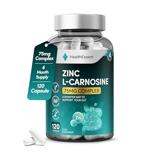 HealthEssent Zinc L-Carnosine Capsules 75mg - Gut & Stomach Health Supplement - (4 Month Supply) Digestive Care & Stomach Lining Protection Non-GMO No Preservatives - 120 Vegan Capsules