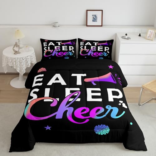 Image of Feelyou Cheerleading Comforter Set Toddler Size for Girls Boys Eat Sleep Cheer Comforter Gymnastics Dancing Lovers Bedding Set Cheer Sports Colorful Duvet Set Quilt 2Pcs